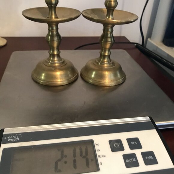 Antique Handmade Belgian Cast Brass Candlestick Holders 8 X 4 - Picture 9 of 10